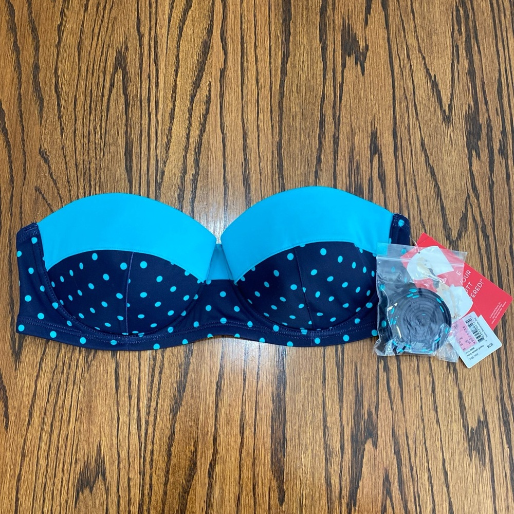 Spanx Balconette Bra Bikini Top Blue Polka Dot 2696 Retro Women’s Size 10 NWT